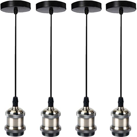 Vintage Pendelleuchte aus Metall Hängelampe 1M Höhenverstellbar E27 60W für Küche Esstisch Wohnzimmer Bars Cafét - 4pc Bronze (1/5)