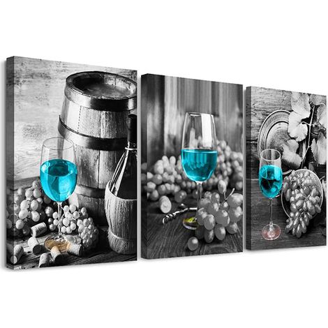 Ensemble de 3 pièces, verres à vin, élégant ensemble de chambre, tableau à accrocher, peinture sur toile pour cuisine, peinture décorative moderne et.