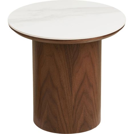 Tavolino d'appoggio Noli in ceramica bianca e impiallacciatura frassino scuro ø40×38 cm