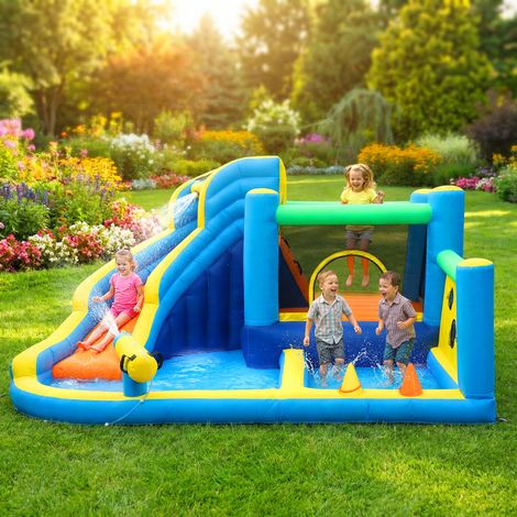 Castello gonfiabile con soffiatore, 8 in 1, parco acquatico, scivolo, trampolino, piscina di palline, Oxford, multicolore (1/5)