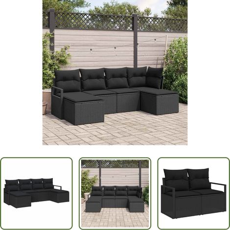 Terrasse - Sofa Set mit Kissen 6 pcs Schwarz Poly Rattan (1/5)