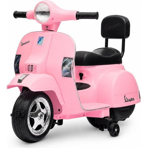 Licensed Vespa Electric Motorcycle for Kids, Anti-Rollover Training Wheels, 6V Battery, 4-Wheel, Headlight, Backrest, PP Body, Easy Assembly, 3-7(Pink) (1/5)