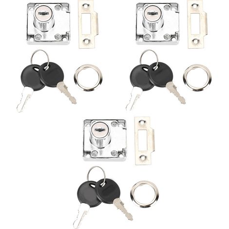 Ensemble de 3 verrous universels à clé pour tiroirs, portes d'armoires, boîtes aux lettres et bureaux. (1/5)