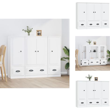 Buffets 3 pcs blanc bois d'ingénierie - Buffet Design Moderne - Meuble Rangement Blanc - Buffet Cuisine - Buffet Salon - Buffet Industriel (1/5)