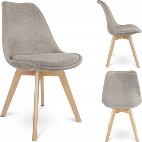 Chaise - Tissu Assise - Bois Hêtre - Design Scandinave - Hauteur 82 cm - Charge 130 kg - Beige - 1 Pièce (1/5)