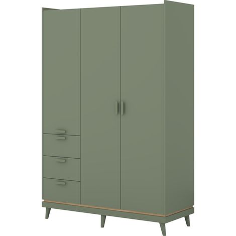 Armadio NOKI – 3 porte verde e legno – Stile scandinavo (1/5)