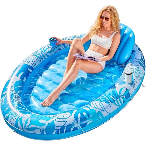 Flotteur gonflable de bronzage de 177,8 x 127 cm pour adulte avec oreiller, flotteur ovale 4 en 1 pour bronzage, bain de soleil, salon pour piscine à balles, cadeaux de fête (1/5)