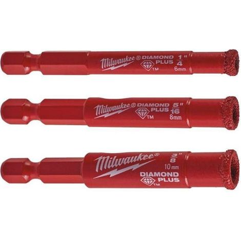 MILWAUKEE JUEGO BROCAS DIAMANTE CORONA 1/4 3 PZ.5+8+10 MM 5+8+10 (1/3)