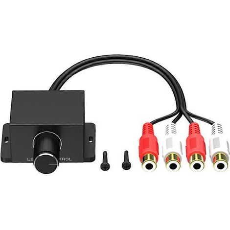 Amplificateur audio de voiture avec contrôle du niveau de basses, télécommande et bouton de volume, entrées/sorties RCA mâle et femelle, régulateur de volume. (1/4)