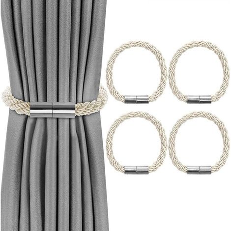Set of 4 Curtain Tiebacks, Magnetic Braided Curtain Tiebacks, Magnetic Curtain Loops for Home Office Decoration (Beige) (1/5)