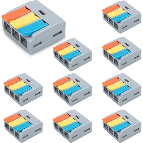 10 pinces de connexion 3 ports, parallèles, avec levier, connecteur de câble avec pince de 0,2-4mm² pour projets de bricolage (1/5)