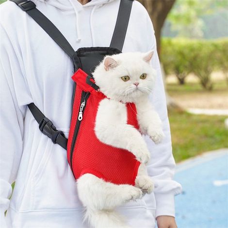 Borsa da petto per gatti e cani, borsa da viaggio per gatti e cani, borsa a rete per gatti e cani, zaino per gatti traspirante e comodo (L) (1/4)