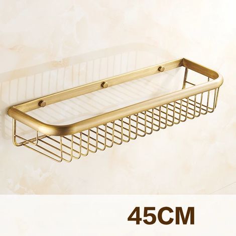 (Antiquité 45 cm) Panier de rangement mural à un niveau en cuivre doré rose pour savon/éponge / Accessoire de salle de bain (1/5)
