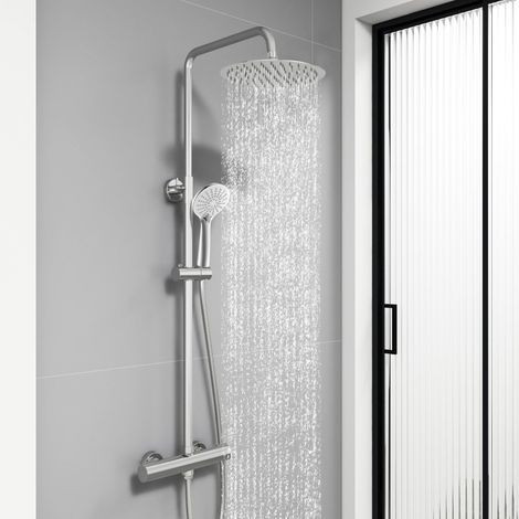 Aica Sanitaire – Colonne de douche thermostatique – Mitigeur en laiton – Douche de tête 20x20cm –douchette à main 3 fonctions- Réglable 746-1306 mm – Anti-brûlure-Finition chromée (1/5)