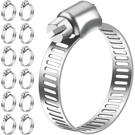 Colliers de serrage 19-29mm, lot de 12 colliers de serrage en acier inoxydable 304 réglables, assortiment de colliers de serrage pour tuyau de piscine, tuyau de gaz domestique, tuyau de jardin (1/5)
