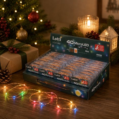 Lotti Catena Natale 40 Micro Led Rgb 4 Mt 3 x AA Scatola Pvc (1/5)
