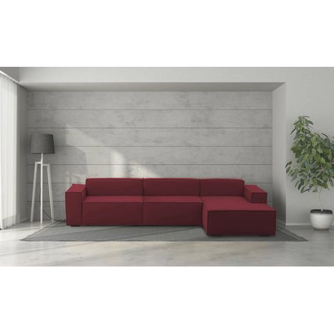Talamo Italia Canapé fixe Raffaella, Canapé modulable 4 places avec péninsule droite, 100% Made in Italy, Canapé moderne en tissu, Cm 340x170h70, Rouge, avec emballage renforcé (1/5)