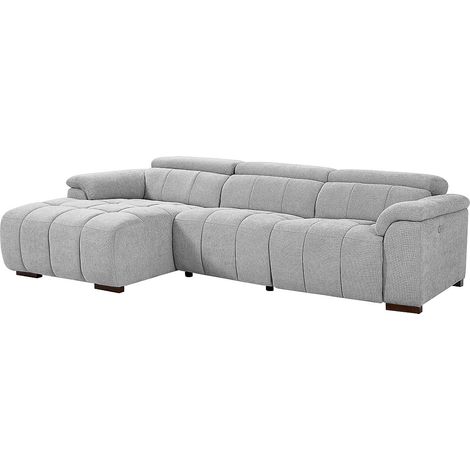 Vente-Unique – Canapé d'angle gauche relax électrique 5 places – Tissu matelassé gris clair – Inclinaison 180° – Système Zero wall – Port USB