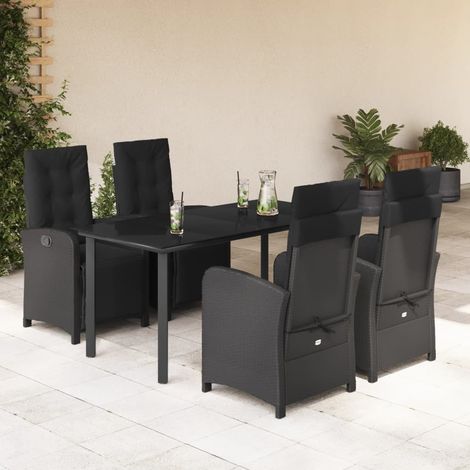 vidaXL 5-tlg. Garten-Essgruppe mit Kissen Schwarz Poly Rattan (1/5)