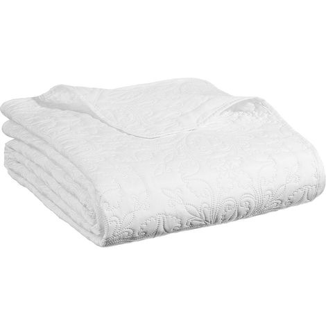 Pegane – Couvre-lit 240 x 260 cm avec 2 taies d'oreiller 60 x 60 cm – Tissu matelassé à motifs arabesques – Coloris ivoire
