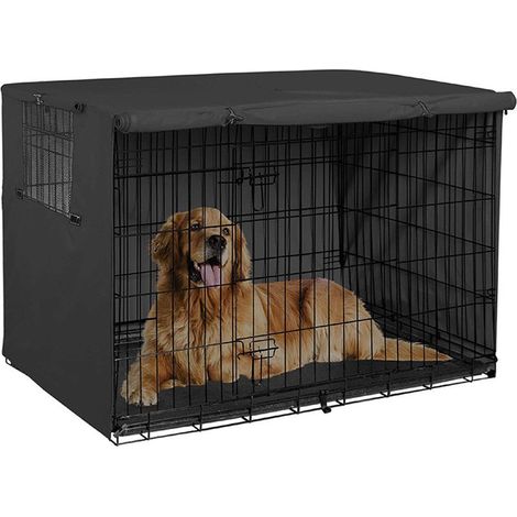 Housse Pour Cage À Chien - Tissu Oxford 210D Imperméable Anti-UV Résistant Au Vent - Pour Cage Métallique Universelle À Double Porte - Taille L (1/5)