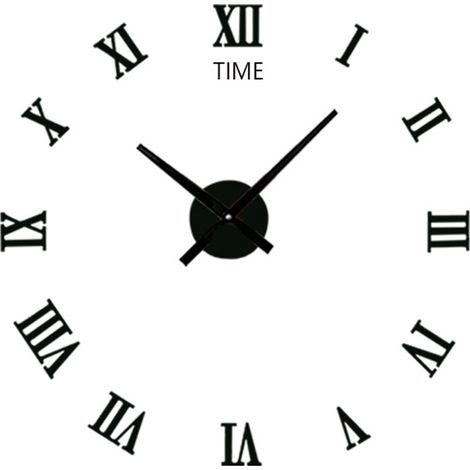 Wall Clock Silent 3D Modern Black Acrylic DIY Self Adhesive Wall Clock for Living Room Home