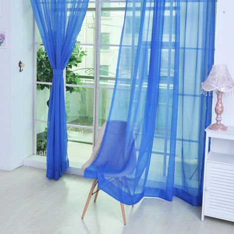 Rideau transparent à œillets pour fenêtre, chambre, balcon, habillage de fenêtre (bleu foncé) (1/5)