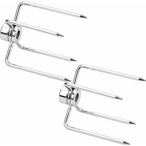 Lot de 2 fourchettes tourne-broche barbecue – Fer chromé – Longueur 8.5cm – Pour rôtissoire à gril – Charge maximale 10kg (1/4)