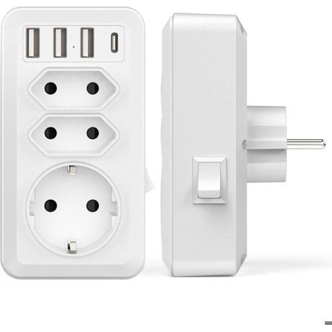 Multiprise murale 7 en 1 avec 3 sorties AC 16A 3800W – 3 ports USB 5V/3.4A et 1 Type-C – Matériau ignifuge pour sécurité optimale (1/3)