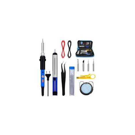 Set saldatore elettrico da 60 W con interruttore on/off, temperatura regolabile da 220 a 480 °C, 4 punte per saldatura, pompa dissaldante, supporto per filo di stagno, pinzette spelafili. (1/4)