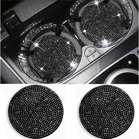 Porte-gobelets de voiture scintillants, lot de 2, accessoires intérieurs, cristal et strass, universel, 7 cm, 2,77 pouces, diamant noir (1/5)