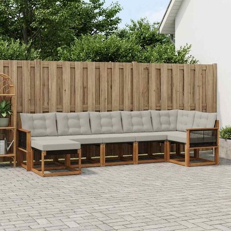 vidaXL Conjunto de sofás de exterior 7 uds. Natural y Gris Claro (1/5)