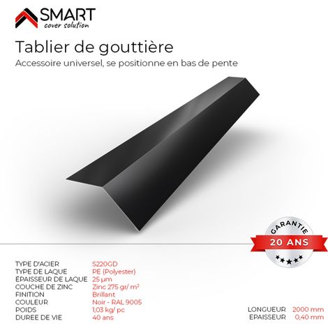 Tablier de gouttière - bac acier - tôle de couverture - Toiture - H12 Noire RAL 9005 L=2m (1/2)