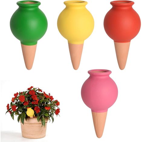 Système d'Arrosage Automatique pour Plantes - 4 Ollas Terre Cuite, Distributeur d'Eau pour Plantes Intérieures et Extérieures - Arrosage Vacances pour Plantes de Balcon et Pots, Facile à Utiliser (1/5)