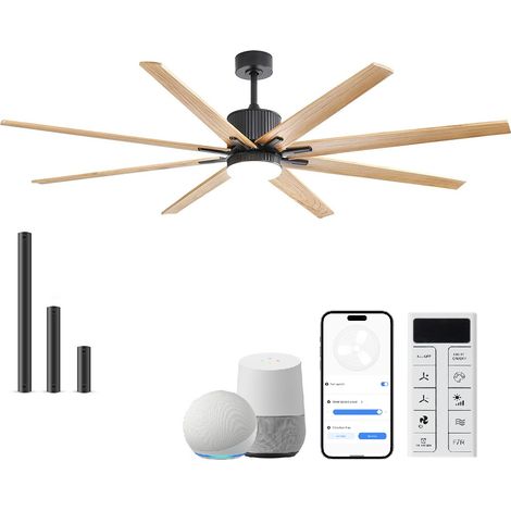 76-Zoll Smart Deckenventilator für Wohnzimmer & Lofts – App/Alexa-Steuerung, 8 Echt-Holz Flügel & Timer-Funktion (1/4/8H)
