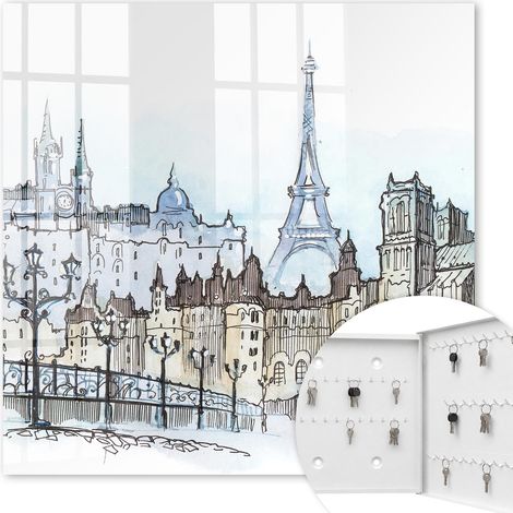 Armoire à clés - (30 cm x 30 cm) - Boîte à clés murale - Coffret de rangement pour clés - Couleur blanche - Ouverture vers la droite - Pour maison et bureau - Tour solide (1/5)