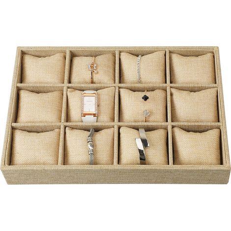 Boîte de rangement à bijoux, plateau de présentation, boîte de rangement pour colliers et pendentifs, présentoir à bagues, boucles d'oreilles et bracelets, plateau à montres (1/5)