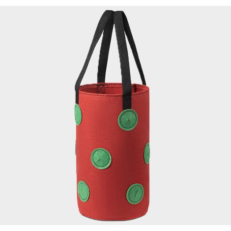 Sacs de culture pour fraisiers (3 gallons, 20 x 35 cm, 13 trous, motif point vert rouge), 1 paquet. Sacs suspendus avec poignées, pour jardin d'herbe