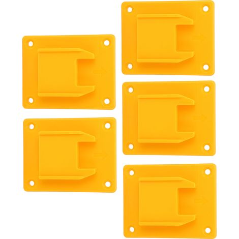 Support jaune pour outils sans fil Dewalt et Milwaukee M18, lot de 5 embases stabilisatrices pour perceuses-visseuses 18V lithium, socle robuste de rangement et fixation, compatible batteries et acces (1/5)