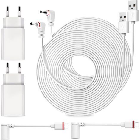 Lot de 2 câbles d'alimentation 10 m avec adaptateur, câble USB-C, compatible avec caméras de surveillance (1/5)