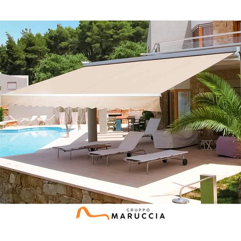 Tenda da sole estensibile 250 x 200 centimetri tenda parasole barra quadra tenda da sole con manovella colore beige rigato (1/4)