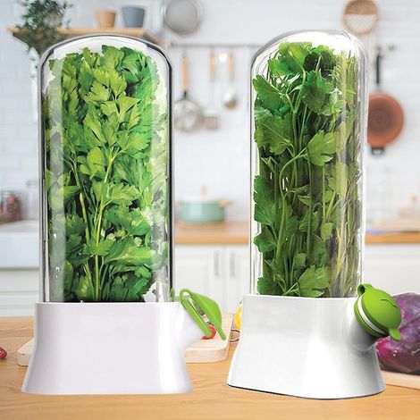 2PCS Boîte De Conservation d'Herbes Pour Réfrigérateur, 27 13 CM, Récipient De Stockage d'Herbes Vanille Keep-Fresh Cup, Conservateur D'Herbes Fraîches, Garde Les Herbes Fraîches (1/5)