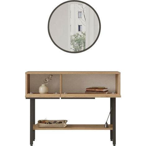 Mueble de Entrada Recale, Espejo Incluido, Modular, 2 Estantes, 100x30x76h cm Roble Marrón
