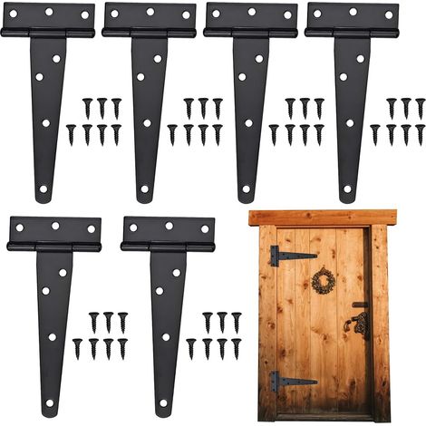 Lot de 6 charnières, charnières de porte en forme de T, charnières pliantes, charnières de porte robustes de 100 mm, avec vis, charnières pour portes de placard, adaptées aux portes galvanisées (1/5)