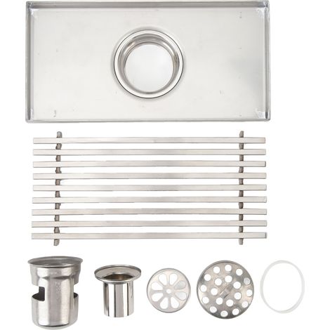 Caniveau de douche linéaire en acier inoxydable 304, renforcé et allongé (8 pouces), 20 x 10 cm, pour tuyau de 50 mm. (1/5)