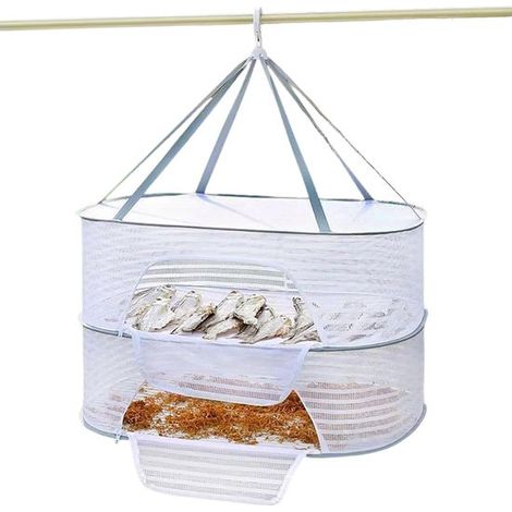 Égouttoir pliable à 2 niveaux – Filet suspendu avec fermeture éclair, pour fruits, graines, légumes, poissons, vêtements et poupées (1/5)