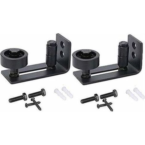 SABIR Guide de porte coulissante robuste pour porte de grange, butée 8 en 1 en acier au carbone noir design de fond encastré, panneau de sol et de porte, rouleau réglable, système de fixation murale (1/5)