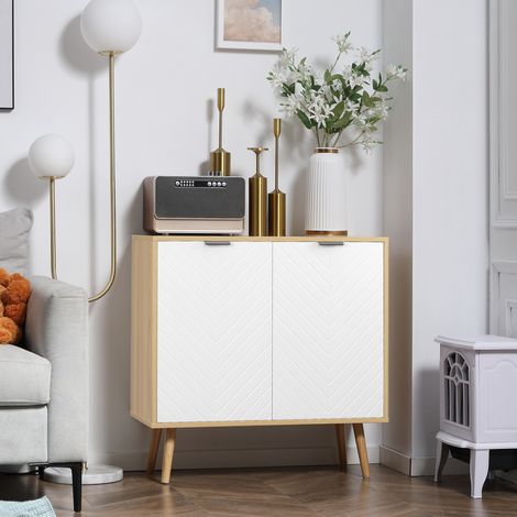Moderner Mehrzweckschrank aus Spanplatte und Kiefernholz mit verstellbarem Einlegeboden auf 3 Ebenen, Möbelstück für Eingangsbereich, Wohnzimmer, Küche und Badezimmer, 77 x 35 x 77,5 cm