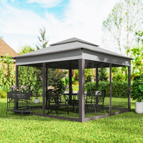 Pabellón plegable Outsunny con paredes laterales, color gris, 3,25 x 3,25 x 2,7 m (1/5)