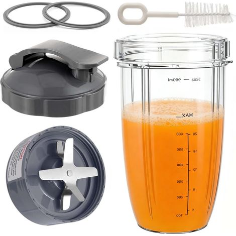 Pièces de Rechange pour NutriBullet,compatibles avec NutriBullet Mixer 600W et Pro 900W, 2 anneaux de couvercle compatibles,gobelet de 950 ml et lame d'extraction,avec couvercle rabattable à emporter (1/5)